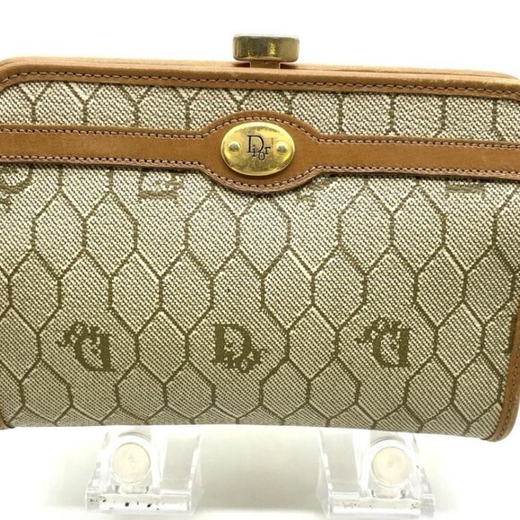 Auth Christian Dior Honeycomb Beige PVC Flap Mini Purse Coin Case NS061544 - Picture 1 of 10